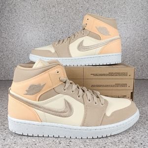 Nike Air Jordan 1 Mid Canvas Khaki - Women's Size 10.5 (Fits Men's 9) Shoes